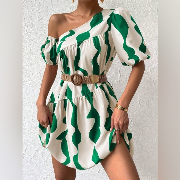 NEW✨- Boho Color Block One Shoulder Dress - Picture 3 of 6